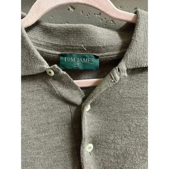 Vintage Tom James‎ Men's Polo Shirt Long Sleeve Size XXL Gray Wool Silk Cashmere - Picture 6 of 10